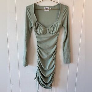 Princess Polly Sage Long Sleeve Ruched Side Mini Dress Size 4 US